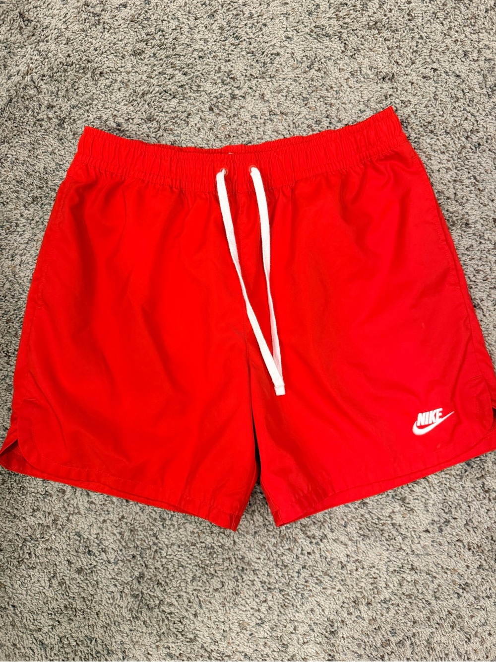 Nike Men's Red Athletic Shorts with White Drawstring